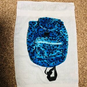 Vintage Y2K Fuzzy blue/teal and Black Spotted Backpack